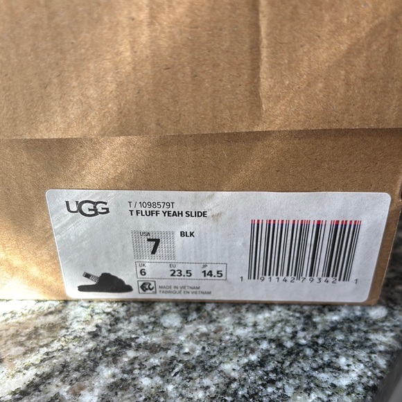 UGG Black Fluffy Slide Sandals - Size 7 NEW - Picture 2 of 7